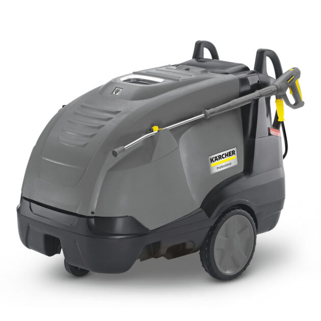 A High Pressure Cleaner HDS 7/10-4 M with wheels and handles for mobility, displaying a robust grey and black body design.