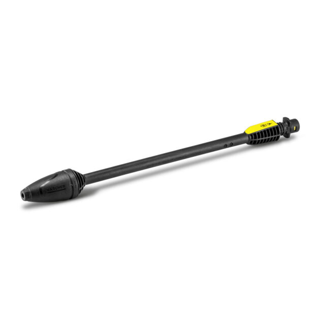 A black extendable Full Control Dirt Blaster For K4 - K5 with a yellow and black grip and nozzle adjustment, isolated on a white background.