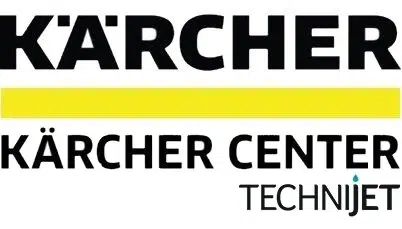 Logo of Kärcher Center Technijet. The text "KÄRCHER" is in bold black letters with a yellow horizontal bar underneath. Below this, the text "KÄRCHER CENTER" is in black, and beneath that, "TECHNIJET" is also in black, with a small blue water droplet above the "I".